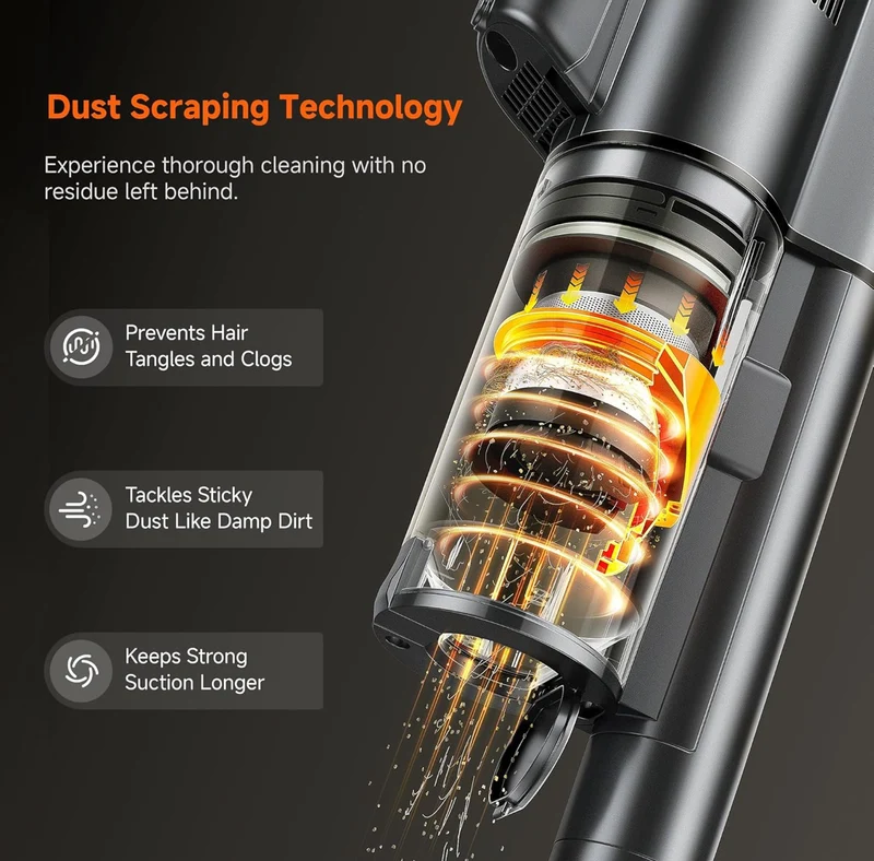 V500 Cordless Vacuum Cleaner w/ Auto Empty & Auto Dust Scrap System, 7-Layer HEPA Filtration, Anti-Tangle Brush, Stick Vacuum for Pet Hair, Hard Floors, Carpet - (Grey)