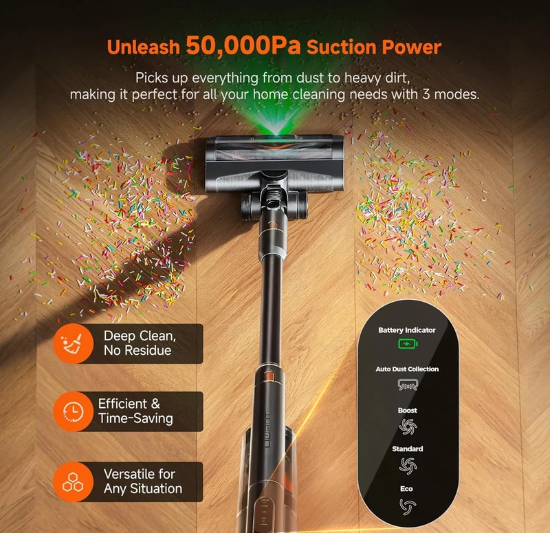 V500 Cordless Vacuum Cleaner w/ Auto Empty & Auto Dust Scrap System, 7-Layer HEPA Filtration, Anti-Tangle Brush, Stick Vacuum for Pet Hair, Hard Floors, Carpet - (Grey)