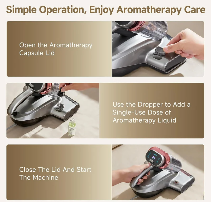 Triple Deep Cleaning Bed Vacuum Cleaner 700W 20Kpa with Aromatherapy Purification, Triple Heating System HEPA Filter & Ultrasonic Mattress Vacuum