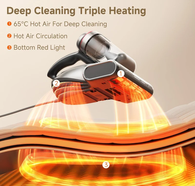 Triple Deep Cleaning Bed Vacuum Cleaner 700W 20Kpa with Aromatherapy Purification, Triple Heating System HEPA Filter & Ultrasonic Mattress Vacuum