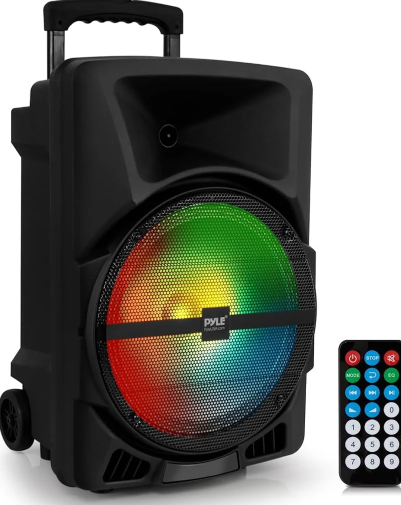 Portable PA Speaker System - 800W Powered Bluetooth Indoor & Outdoor DJ Stereo Loudspeaker with MP3 AUX 3.5mm Input, Flashing Party Light & FM Radio