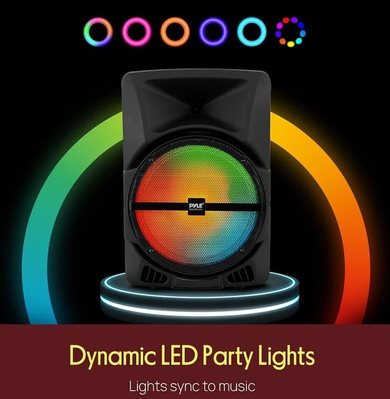 Portable PA Speaker System - 800W Powered Bluetooth Indoor & Outdoor DJ Stereo Loudspeaker with MP3 AUX 3.5mm Input, Flashing Party Light & FM Radio