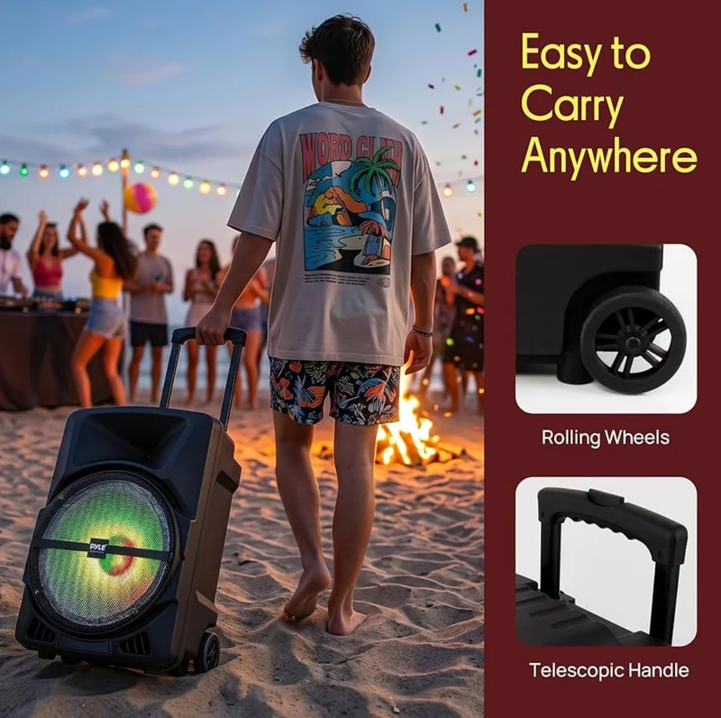 Portable PA Speaker System - 800W Powered Bluetooth Indoor & Outdoor DJ Stereo Loudspeaker with MP3 AUX 3.5mm Input, Flashing Party Light & FM Radio