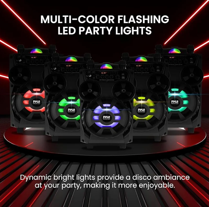 Portable Rechargeable Bluetooth PA Speaker - 580W 8” Outdoor BT Karaoke Audio System - TWS, Disco Party Lights, LED Display, FM/AUX/MP3/USB/SD, 6.5mm in, Trolley, Wheels - Wireless Mic, Remote