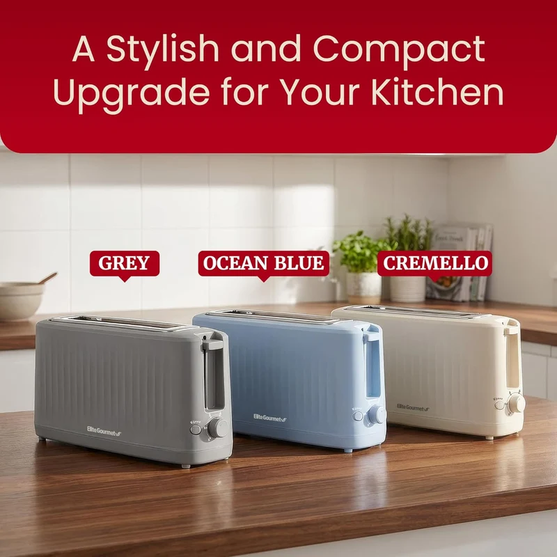 Slim Toast Gourmet 2-Slice Long Slot Toaster, Cool-Touch Body, 6 Browning Shades, Extra-Wide 1.5" Slot for Artisan Bread, Bagels, Waffles & English Muffins - (Ocean Blue)