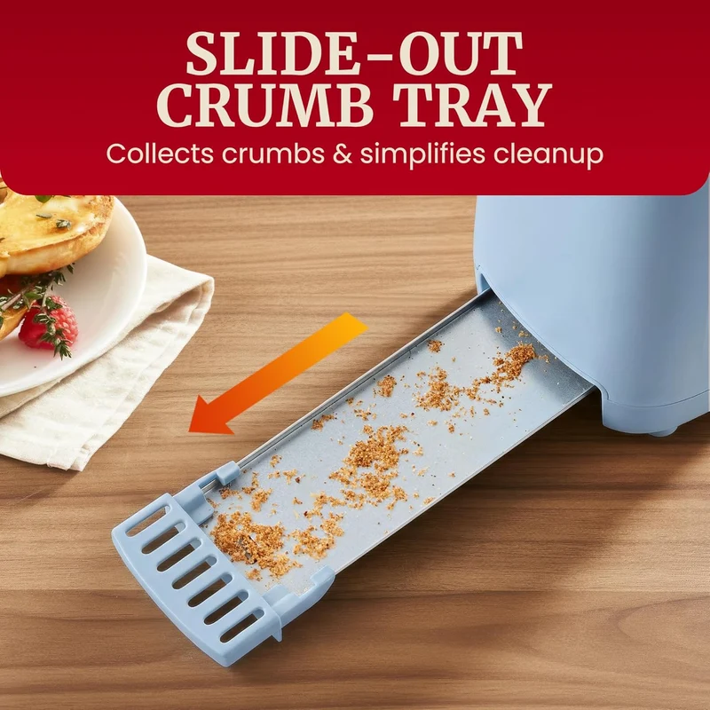 Slim Toast Gourmet 2-Slice Long Slot Toaster, Cool-Touch Body, 6 Browning Shades, Extra-Wide 1.5" Slot for Artisan Bread, Bagels, Waffles & English Muffins - (Ocean Blue)