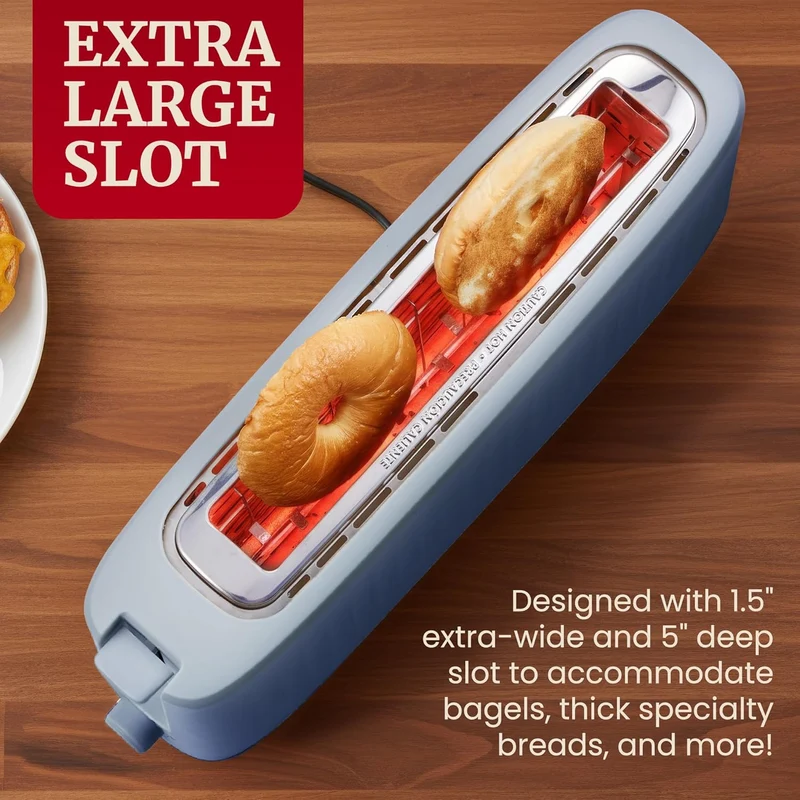 Slim Toast Gourmet 2-Slice Long Slot Toaster, Cool-Touch Body, 6 Browning Shades, Extra-Wide 1.5" Slot for Artisan Bread, Bagels, Waffles & English Muffins - (Ocean Blue)