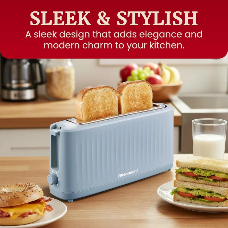 Slim Toast Gourmet 2-Slice Long Slot Toaster, Cool-Touch Body, 6 Browning Shades, Extra-Wide 1.5" Slot for Artisan Bread, Bagels, Waffles & English Muffins - (Ocean Blue)