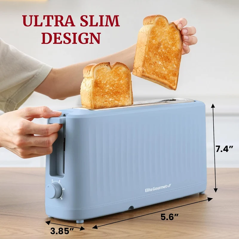 Slim Toast Gourmet 2-Slice Long Slot Toaster, Cool-Touch Body, 6 Browning Shades, Extra-Wide 1.5" Slot for Artisan Bread, Bagels, Waffles & English Muffins - (Ocean Blue)