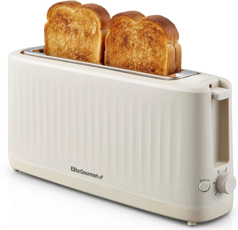 Gourmet Slim Toast 2-Slice Long Slot Toaster, Cool-Touch Body, 6 Browning Shades, Extra-Wide 1.5" Slot for Artisan Bread, Bagels, Waffles & English Muffins - Cremello