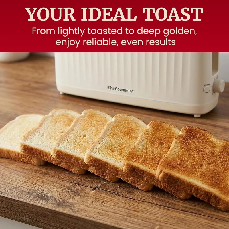 Gourmet Slim Toast 2-Slice Long Slot Toaster, Cool-Touch Body, 6 Browning Shades, Extra-Wide 1.5" Slot for Artisan Bread, Bagels, Waffles & English Muffins - Cremello