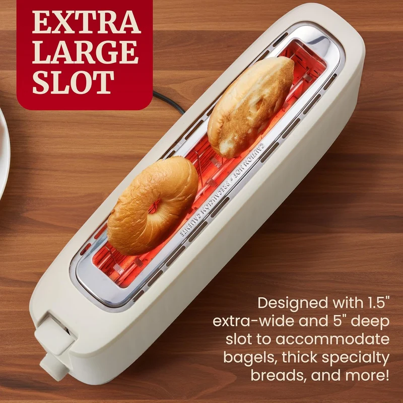 Gourmet Slim Toast 2-Slice Long Slot Toaster, Cool-Touch Body, 6 Browning Shades, Extra-Wide 1.5" Slot for Artisan Bread, Bagels, Waffles & English Muffins - Cremello