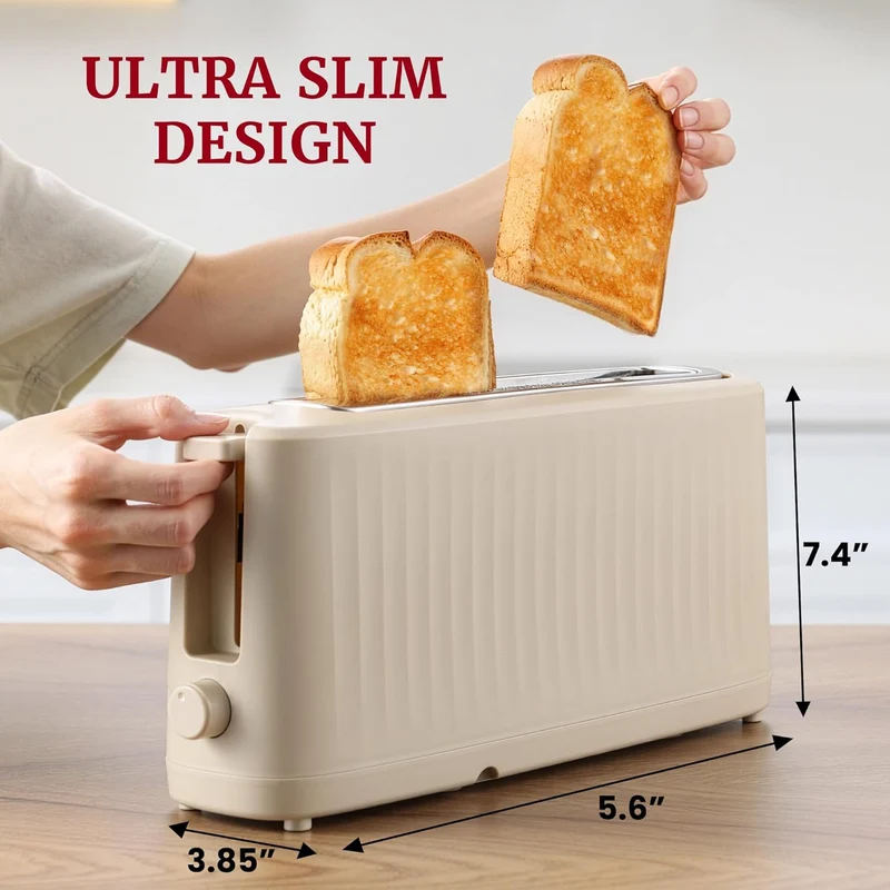 Gourmet Slim Toast 2-Slice Long Slot Toaster, Cool-Touch Body, 6 Browning Shades, Extra-Wide 1.5" Slot for Artisan Bread, Bagels, Waffles & English Muffins - Cremello