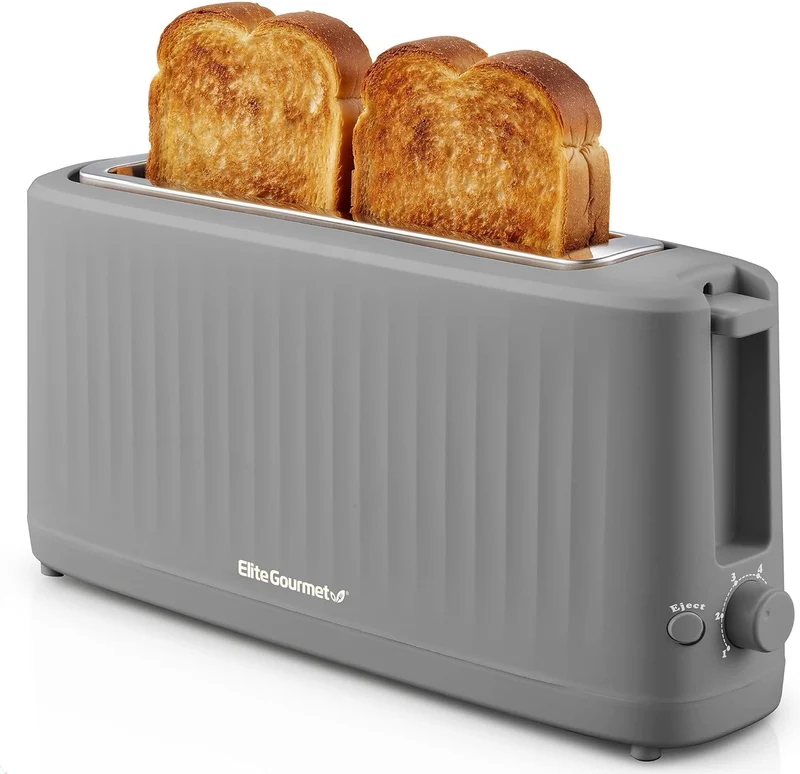 Gourmet Slim Toast 2-Slice Long Slot Toaster, Cool-Touch Body, 6 Browning Shades, Extra-Wide 1.5" Slot for Artisan Bread, Bagels, Waffles & English Muffins - Grey
