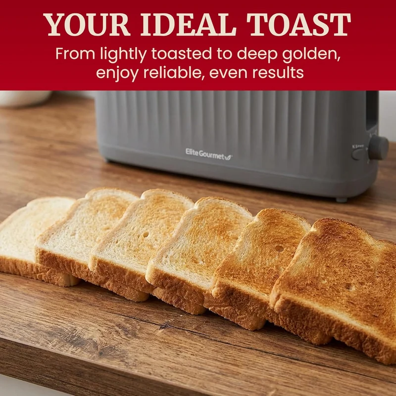 Gourmet Slim Toast 2-Slice Long Slot Toaster, Cool-Touch Body, 6 Browning Shades, Extra-Wide 1.5" Slot for Artisan Bread, Bagels, Waffles & English Muffins - Grey