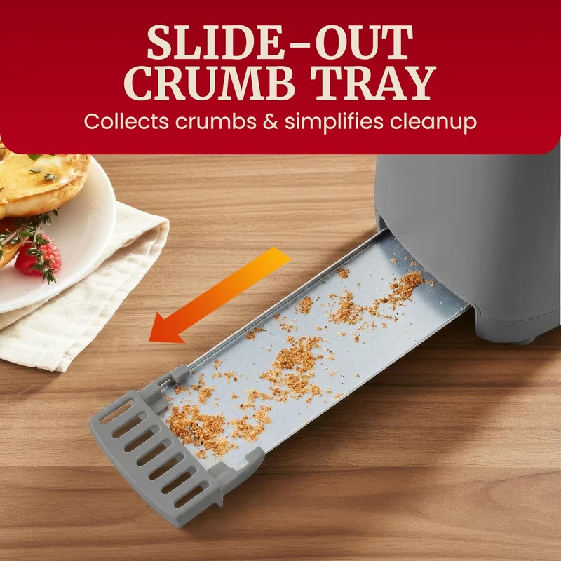 Gourmet Slim Toast 2-Slice Long Slot Toaster, Cool-Touch Body, 6 Browning Shades, Extra-Wide 1.5" Slot for Artisan Bread, Bagels, Waffles & English Muffins - Grey