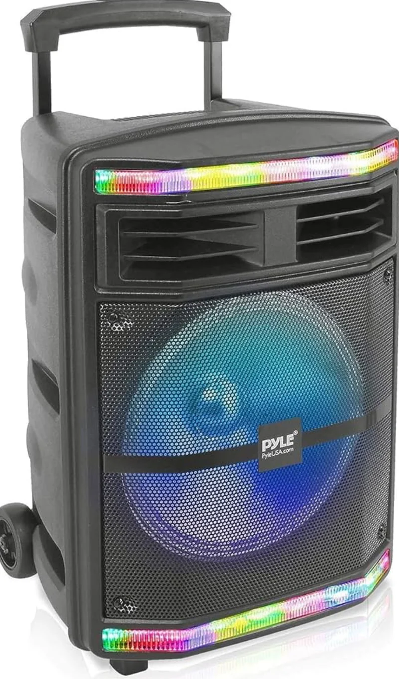 Portable Bluetooth PA Speaker System - 600W w/ Rechargeable Battery, Party Lights, MP3/USB SD Card Reader, Rolling Wheels