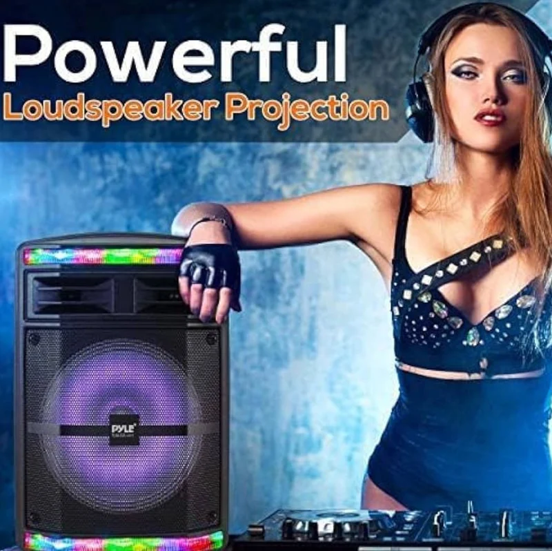 Portable Bluetooth PA Speaker System - 600W w/ Rechargeable Battery, Party Lights, MP3/USB SD Card Reader, Rolling Wheels