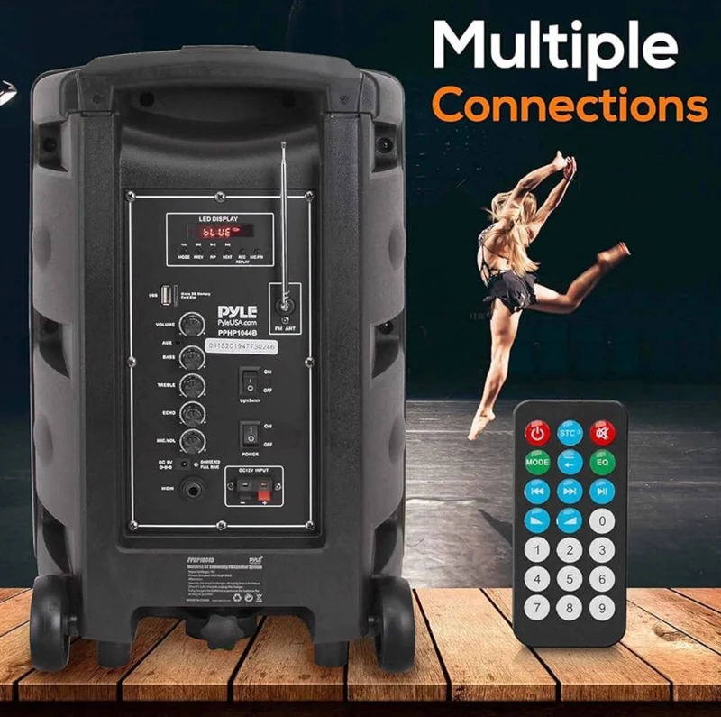 Portable Bluetooth PA Speaker System - 600W w/ Rechargeable Battery, Party Lights, MP3/USB SD Card Reader, Rolling Wheels