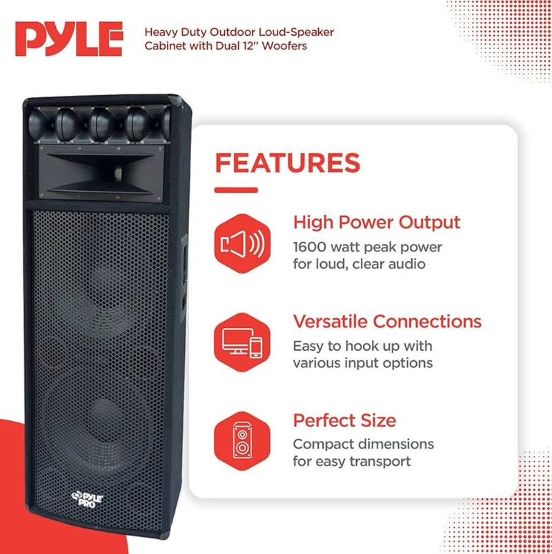 Portable PA Speaker System - 1600 Watt Outdoor Stereo w/ Dual 12" Woofers, 3.4" Piezo Tweeters, 5"x12" Super Horn Midrange, Crossover Network