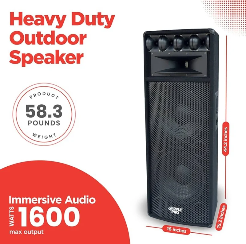 Portable PA Speaker System - 1600 Watt Outdoor Stereo w/ Dual 12" Woofers, 3.4" Piezo Tweeters, 5"x12" Super Horn Midrange, Crossover Network