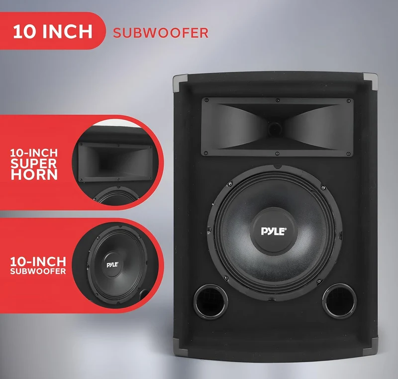 PRO 500Watt Outdoor Sound System Vehicle Stereo Speakers w/ 10" Woofer, 1.5" Kapton VC, Dual Tweeters, 4"x10" Super Horn Midrange, Crossover Network