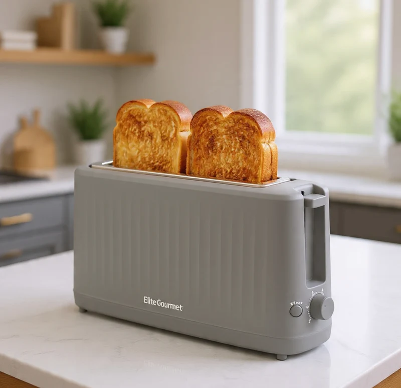 Gourmet Slim Toast 2-Slice Long Slot Toaster, Cool-Touch Body, 6 Browning Shades, Extra-Wide 1.5" Slot for Artisan Bread, Bagels, Waffles & English Muffins - Grey