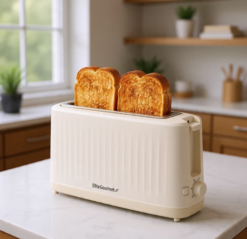 Gourmet Slim Toast 2-Slice Long Slot Toaster, Cool-Touch Body, 6 Browning Shades, Extra-Wide 1.5" Slot for Artisan Bread, Bagels, Waffles & English Muffins - Cremello