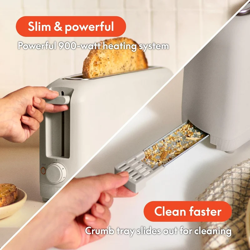 2 Slice Slim Toaster, Fits-anywhere Kitchenware, 6 Setting Shade Control with Reheat & Cancel Buttons, Fits sourdough, 10” Long Slot, Anti Jam & Auto Shutoff - Oatmilk