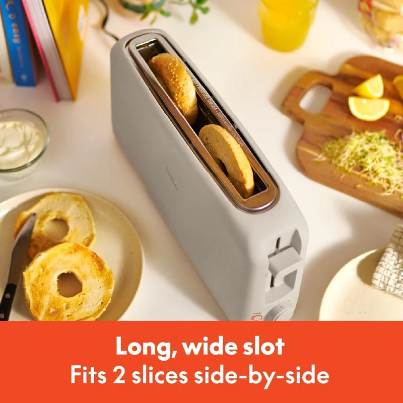 2 Slice Slim Toaster, Fits-anywhere Kitchenware, 6 Setting Shade Control with Reheat & Cancel Buttons, Fits sourdough, 10” Long Slot, Anti Jam & Auto Shutoff - Oatmilk
