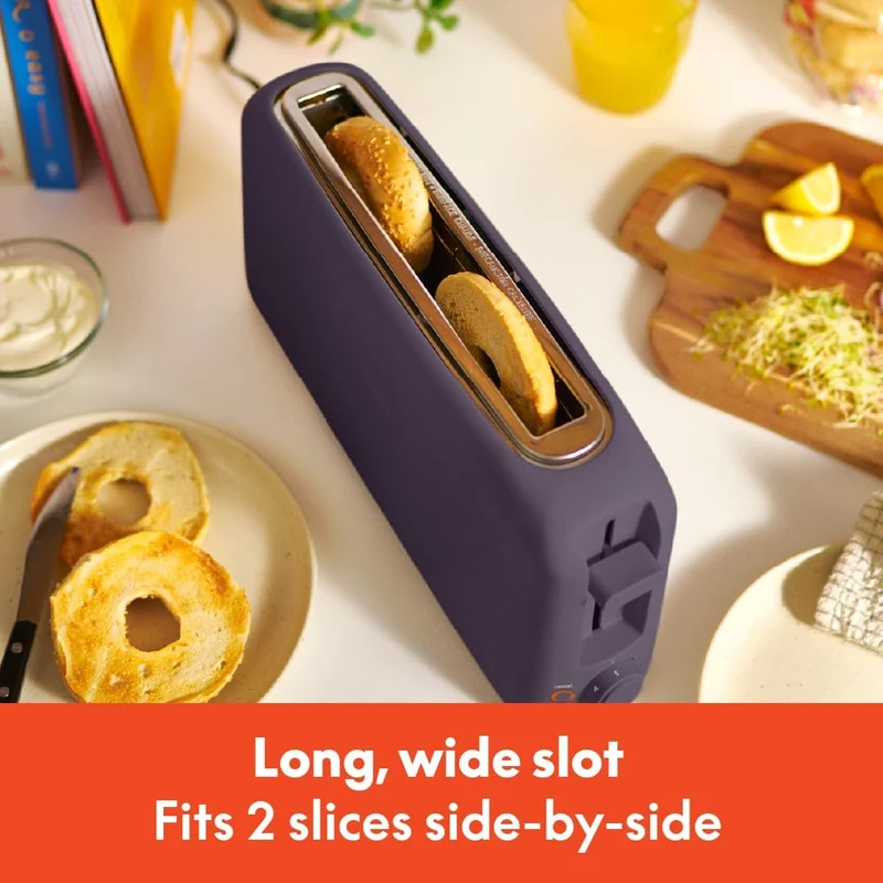2 Slice Slim Toaster, Fits-anywhere Kitchenware, 6 Setting Shade Control with Reheat & Cancel Buttons, Fits sourdough, 10” Long Slot, Anti Jam & Auto Shutoff - Plum