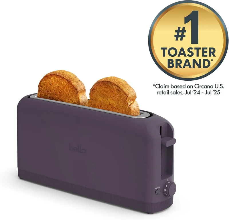 2 Slice Slim Toaster, Fits-anywhere Kitchenware, 6 Setting Shade Control with Reheat & Cancel Buttons, Fits sourdough, 10” Long Slot, Anti Jam & Auto Shutoff - Plum