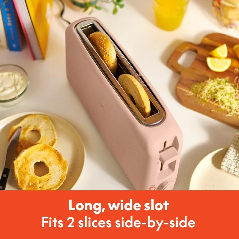 2 Slice Slim Toaster, Fits-anywhere Kitchenware, 6 Setting Shade Control with Reheat & Cancel Buttons, Fits sourdough, 10” Long Slot, Anti Jam & Auto Shutoff - Blossom