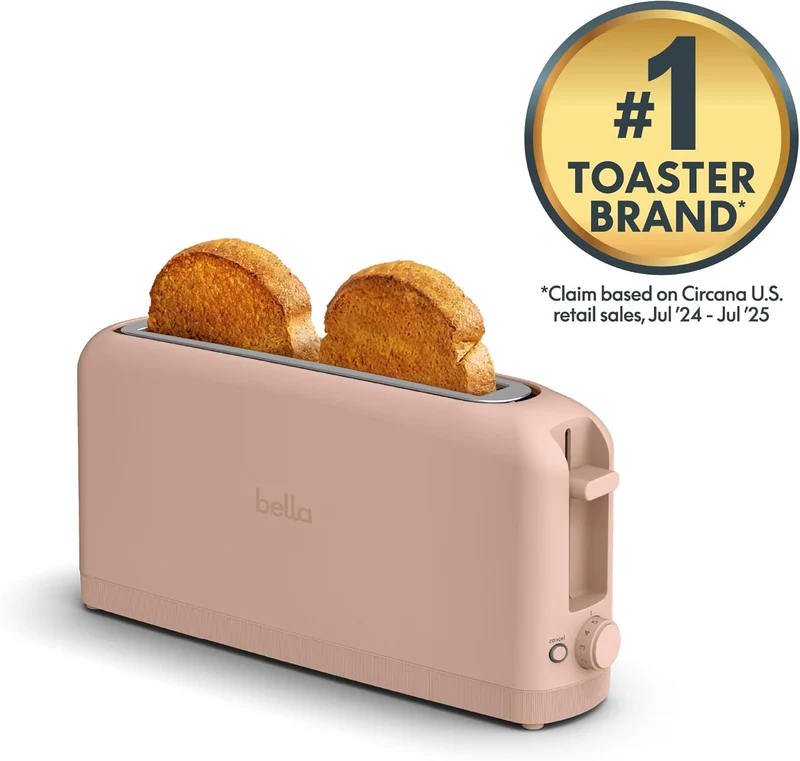 2 Slice Slim Toaster, Fits-anywhere Kitchenware, 6 Setting Shade Control with Reheat & Cancel Buttons, Fits sourdough, 10” Long Slot, Anti Jam & Auto Shutoff - Blossom