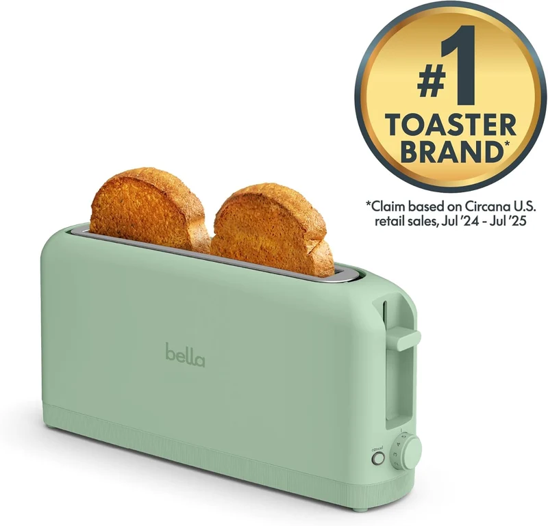 2 Slice Slim Toaster, Fits-anywhere Kitchenware, 6 Setting Shade Control with Reheat & Cancel Buttons, Fits sourdough, 10” Long Slot, Anti Jam & Auto Shutoff - Sea Glass
