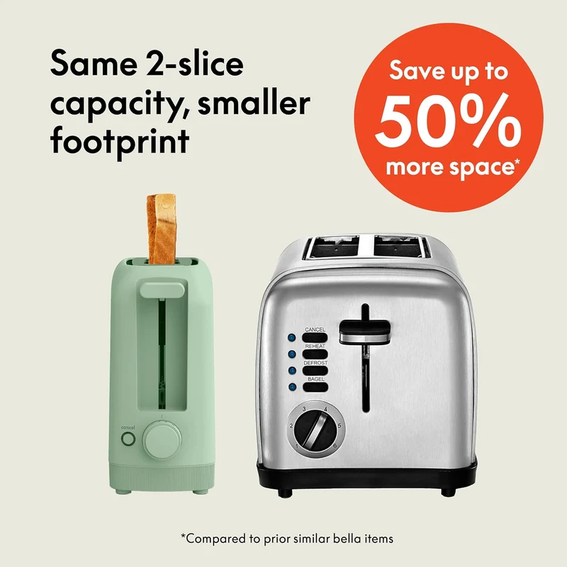 2 Slice Slim Toaster, Fits-anywhere Kitchenware, 6 Setting Shade Control with Reheat & Cancel Buttons, Fits sourdough, 10” Long Slot, Anti Jam & Auto Shutoff - Sea Glass