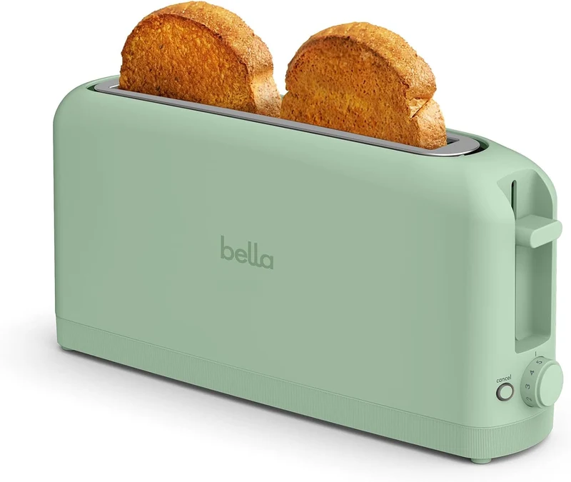 2 Slice Slim Toaster, Fits-anywhere Kitchenware, 6 Setting Shade Control with Reheat & Cancel Buttons, Fits sourdough, 10” Long Slot, Anti Jam & Auto Shutoff - Sea Glass