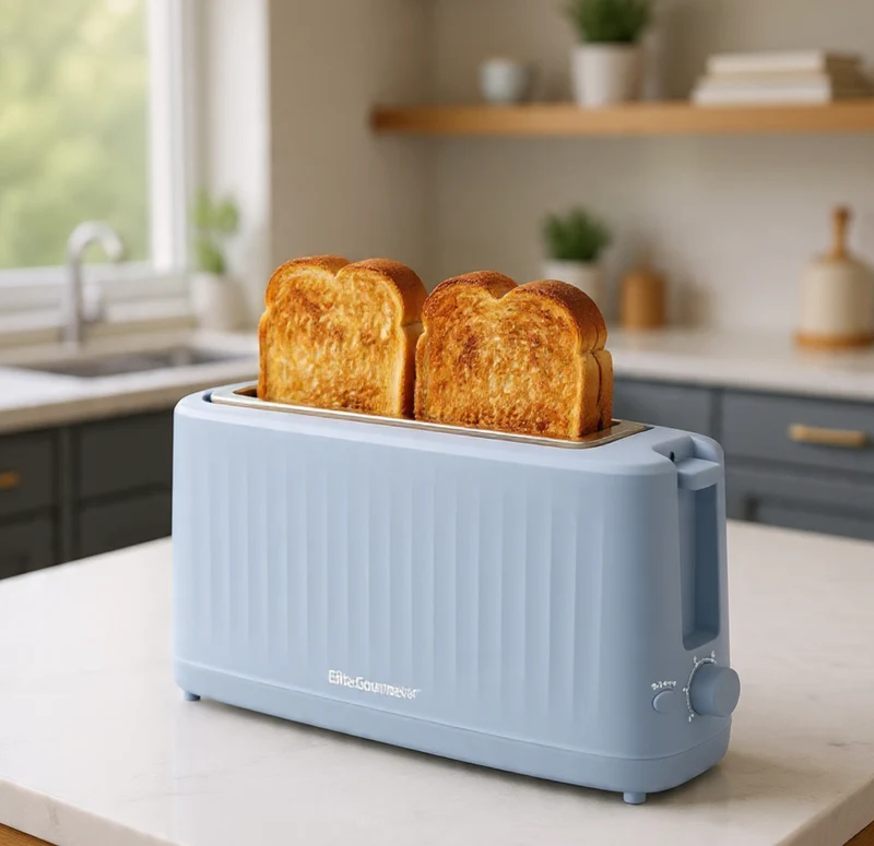 Gourmet Slim Toast 2-Slice Long Slot Toaster, Cool-Touch Body, 6 Browning Shades, Extra-Wide 1.5" Slot for Artisan Bread, Bagels, Waffles & English Muffins - Ocean Blue