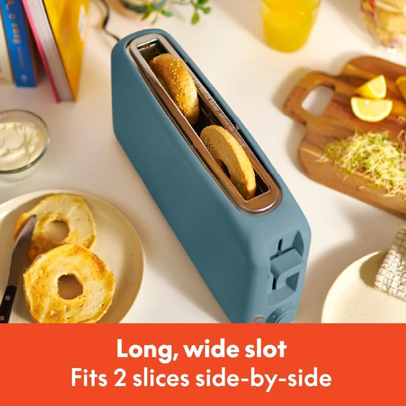 2 Slice Slim Toaster, Fits-anywhere Kitchenware, 6 Setting Shade Control with Reheat & Cancel Buttons, Fits sourdough, 10” Long Slot, Anti Jam & Auto Shutoff- Surf