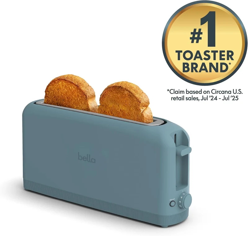 2 Slice Slim Toaster, Fits-anywhere Kitchenware, 6 Setting Shade Control with Reheat & Cancel Buttons, Fits sourdough, 10” Long Slot, Anti Jam & Auto Shutoff- Surf