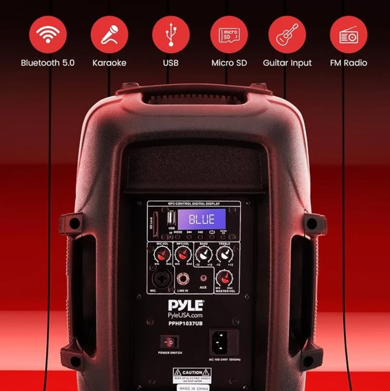 PRO 1000W Powered Bluetooth PA System Speakers - Active w/ 10" Subwoofer Monitor Speaker and Built-in USB