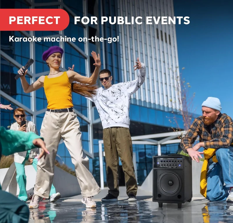 Wireless Portable PA System-400W Bluetooth Compatible Rechargeable Battery Powered Outdoor Sound Stereo Speaker Microphone Set w/Handle, Wheels-1/4 to AUX, RCA Cable