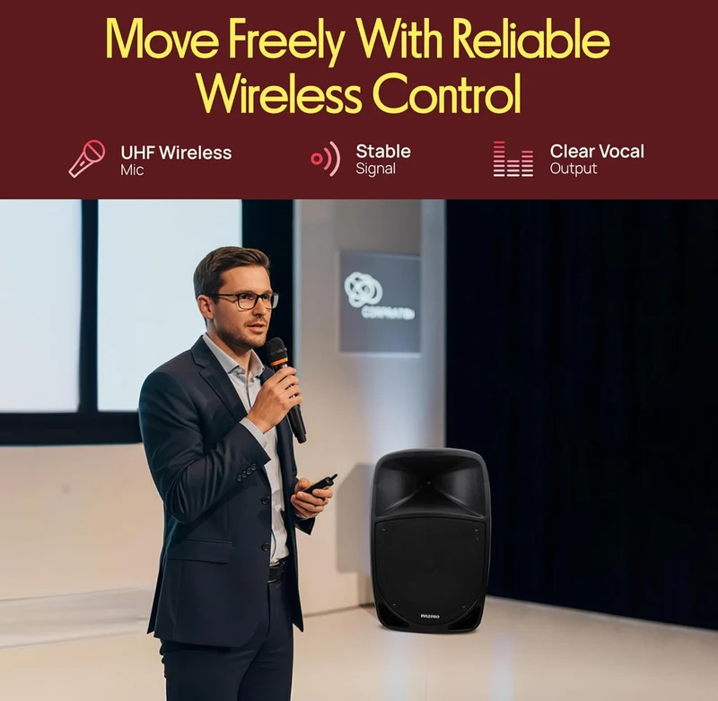 1200W Portable Bluetooth PA Speaker - 12’’ Subwoofer, LED Battery Indicator Lights W/Built-In Rechargeable Battery, MP3/USB/SD Card Reader, and UHF Wireless Microphone