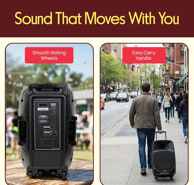 1200W Portable Bluetooth PA Speaker - 12’’ Subwoofer, LED Battery Indicator Lights W/Built-In Rechargeable Battery, MP3/USB/SD Card Reader, and UHF Wireless Microphone