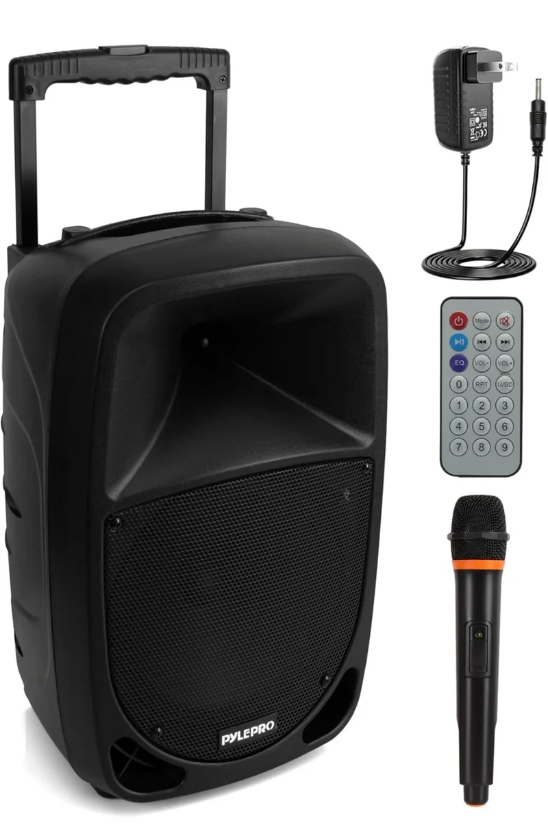 1000W Portable Bluetooth PA Speaker, 10'' Subwoofer, UHF Wireless Mic, MP3/USB/SD, Rechargeable Battery, LED Battery Indicator Lights