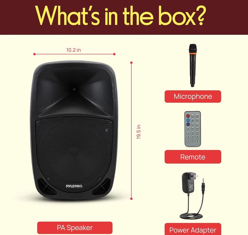 1000W Portable Bluetooth PA Speaker, 10'' Subwoofer, UHF Wireless Mic, MP3/USB/SD, Rechargeable Battery, LED Battery Indicator Lights