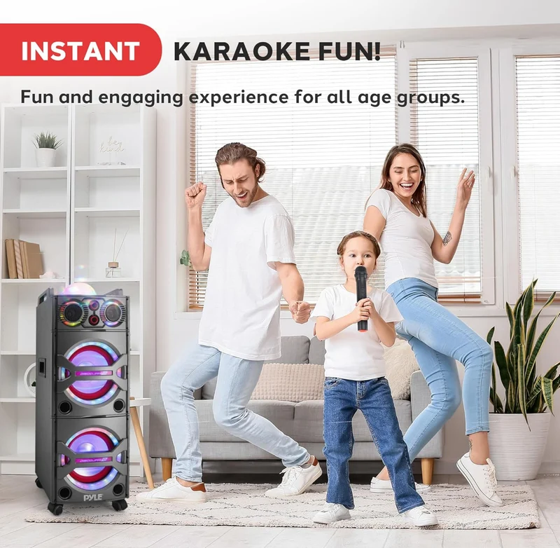 Portable Bluetooth PA Speaker System - 2000W Active powered Outdoor System w/ Microphone In, Party Lights, USB SD Card Reader, AUX/RCA/FM Radio, Wheels