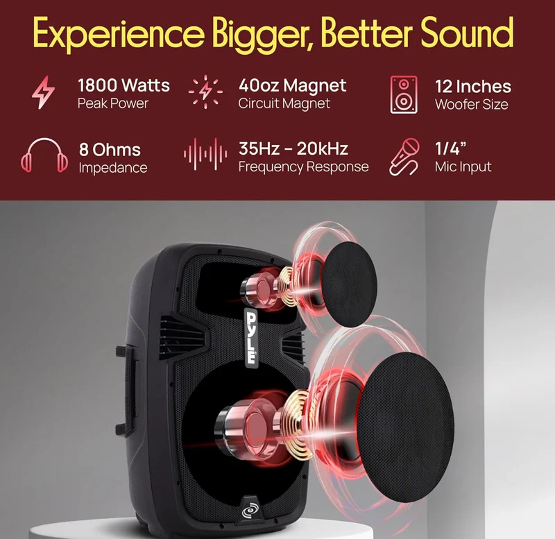 Wireless Portable PA Speaker System - 1800W High Powered Bluetooth Compatible Active + Passive Pair Outdoor Sound Speakers w/ USB SD MP3 AUX - 35mm Mount, 2 Stand, Microphone, Remote