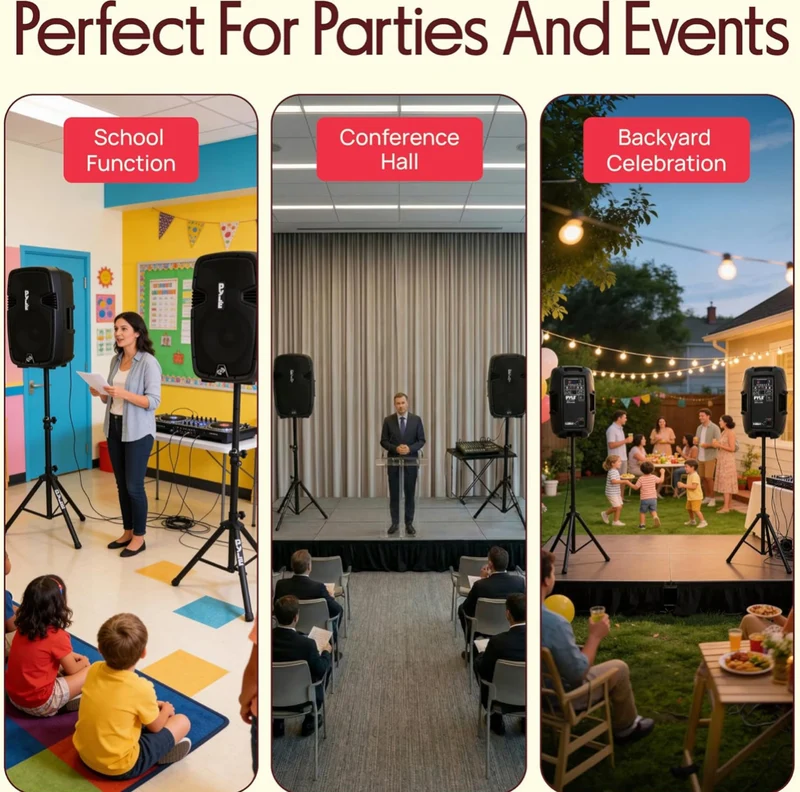 Wireless Portable PA Speaker System - 1800W High Powered Bluetooth Compatible Active + Passive Pair Outdoor Sound Speakers w/ USB SD MP3 AUX - 35mm Mount, 2 Stand, Microphone, Remote