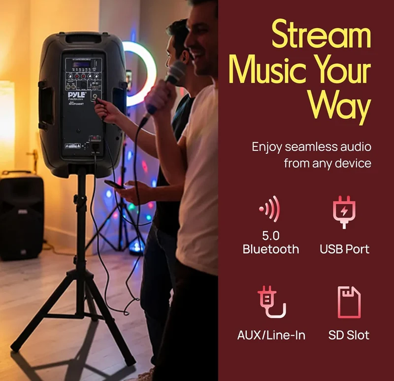 Wireless Portable PA Speaker System - 1800W High Powered Bluetooth Compatible Active + Passive Pair Outdoor Sound Speakers w/ USB SD MP3 AUX - 35mm Mount, 2 Stand, Microphone, Remote